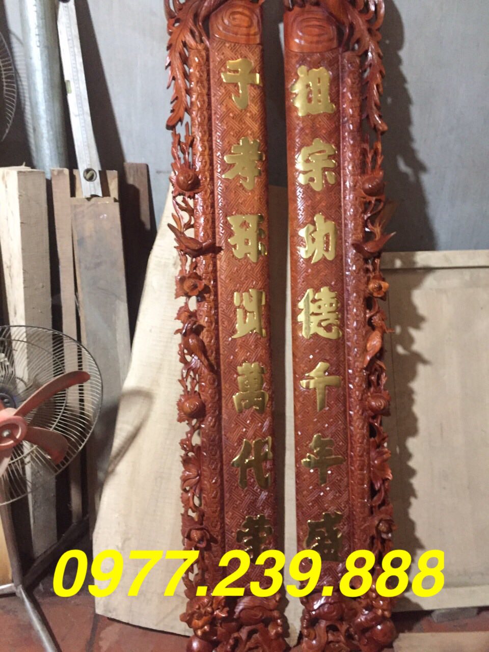 bộ đồ thờ cuốn thư câu đối gỗ gụ