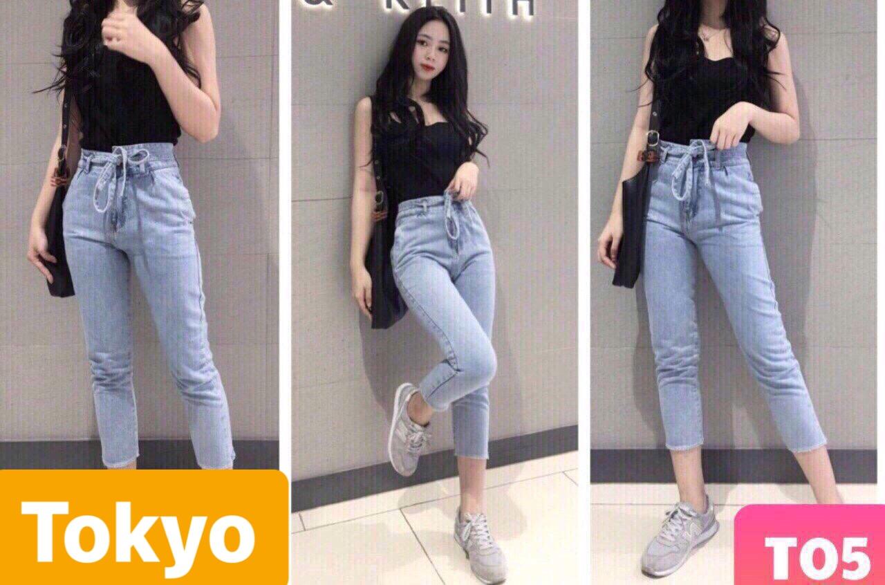 QUẦN JEAN BAGGY NỮ XANH THẮT NƠ LƯNG CAO NÂNG MÔNG CONAN TK-050 CAO CẤP - TOKYO FASHION