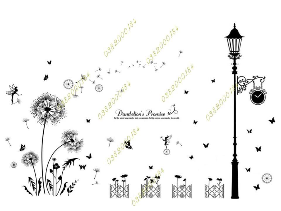 DECAL DÁN TƯỜNG BỒ CÔNG ANH ĐEN VÀ CÂY ĐÈN