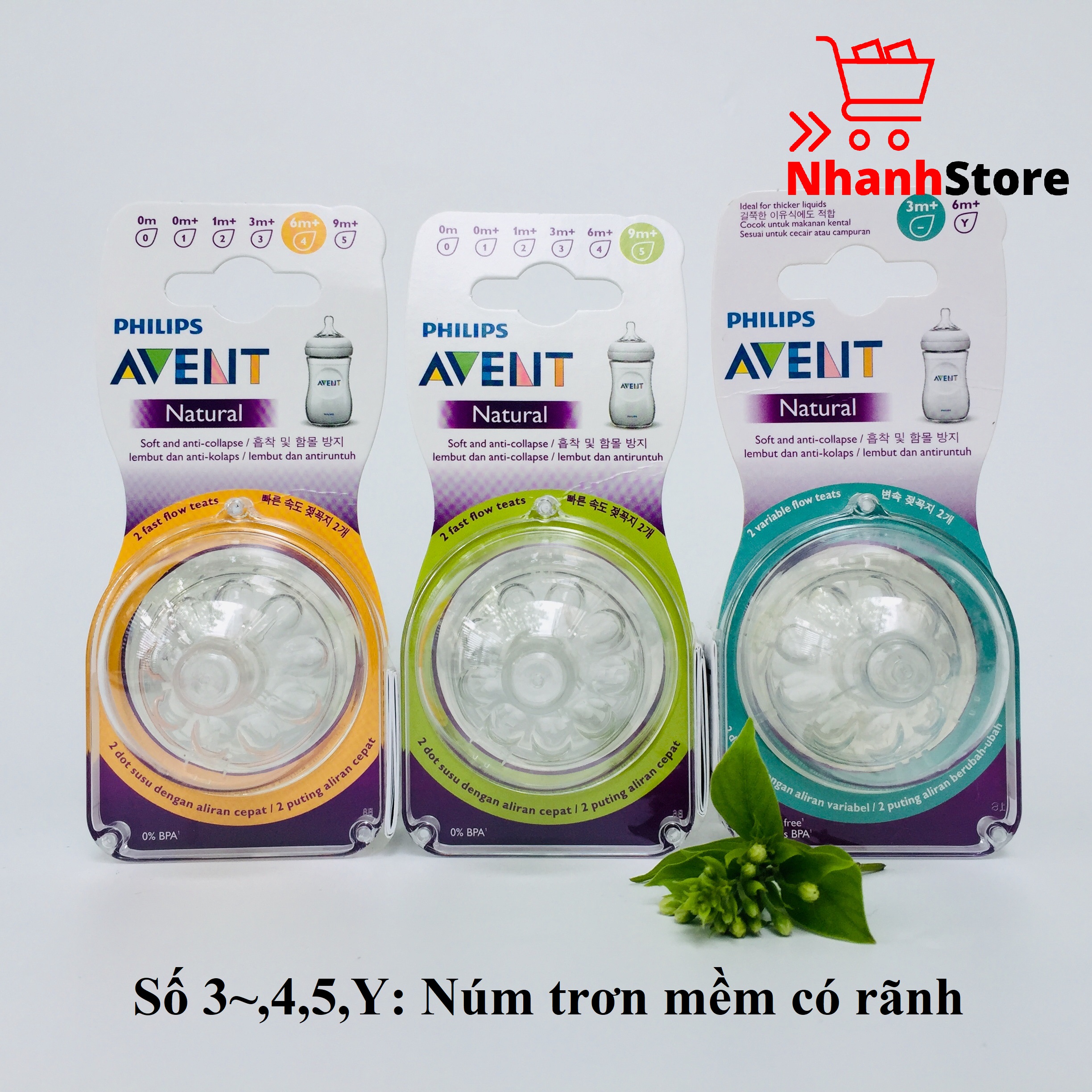 Núm ti bình sữa cổ rộng Avent Natural [Đủ số] [Cam kết chính hãng]
