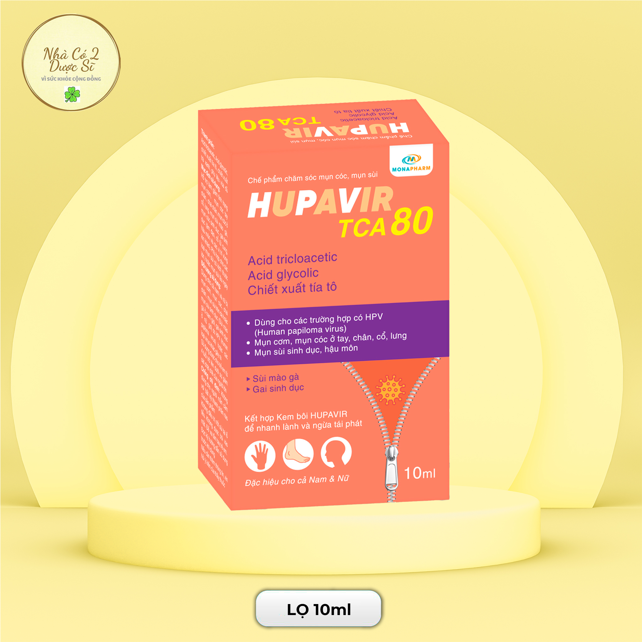 Dung dịch chấm rụng Sùi mào gà Hupavir TCA 50%, 80% lọ 10ml - Chấm rụng sùi, mụn cơm, mụn cóc, gai sd, chuỗi hạt ngọc cho nam và nữ