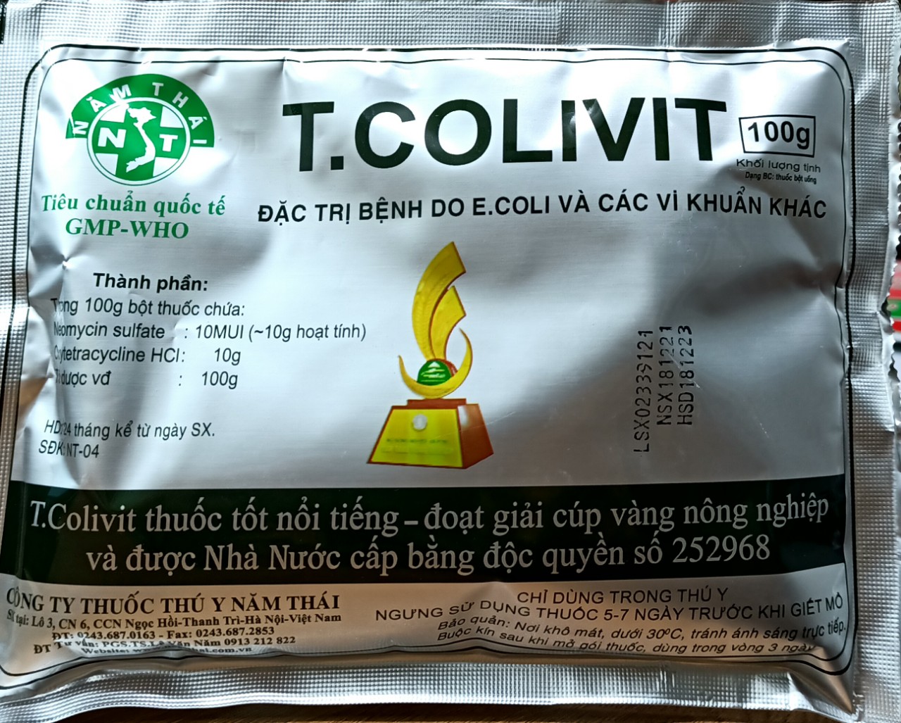 T.COLIVIT Gói 10g Năm Thái. Ecoli Ghép Thương Hàn , phân xanh, phân trắng, phân vàng, bệnh do ecoli, tụ Huyết trùng, ccrd, Hồng Lỵ, Chướng Bụng Đầy Hơi. Tcolivit an toàn, hoạt phổ rộng