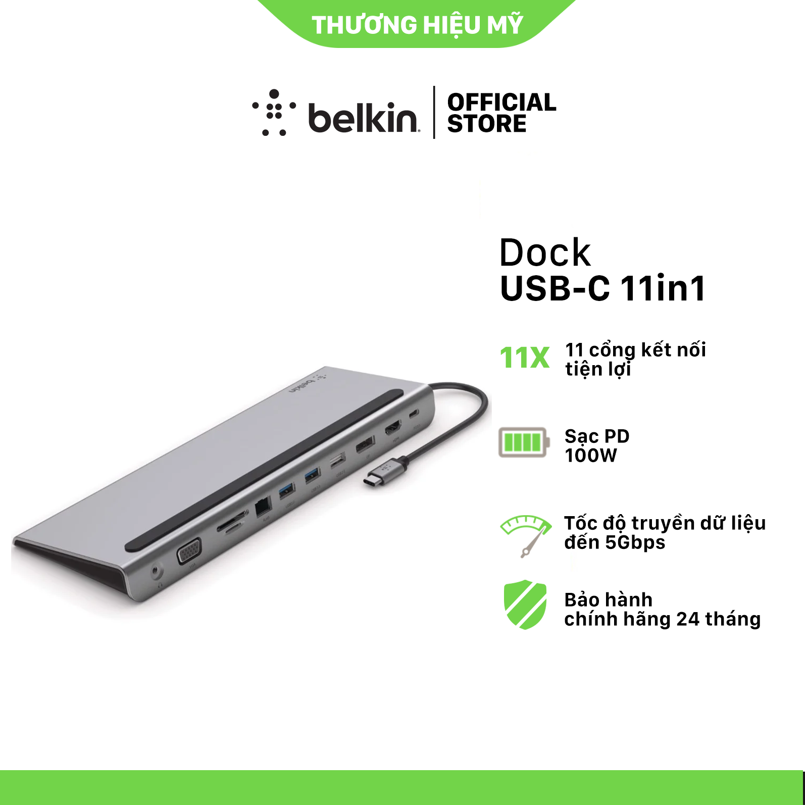 Dock USB-C 11-in-1 Multiport Belkin mở rộng kết nối - INC004btSGY