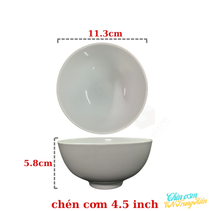 Bộ 10 Chén Cơm Sứ Trắng Việt Nam 4.5,Chén cơm sứ trắng VN
