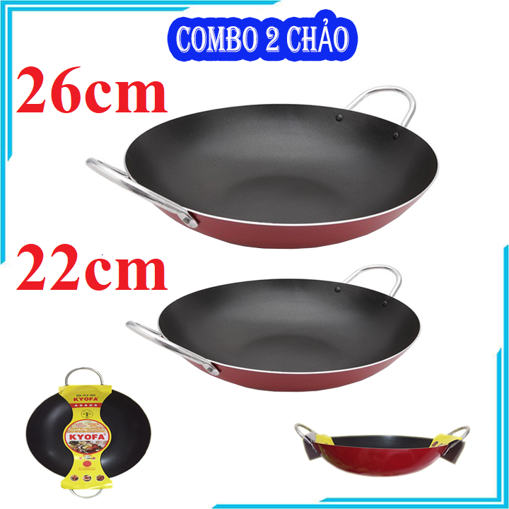 Bộ 2 chảo chống dính 2 quai size 26cm và 22cm - chảo chống dính chiên xào cao cấp