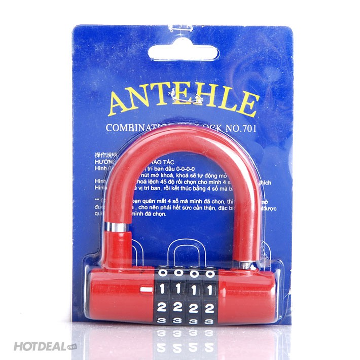 Ổ Khóa Số Chữ U ANTEHLE 6 Phân 4 Số Lớn Cao Cấp (Thay Đổi Mật Khẩu Tùy Ý) Chính Hãng