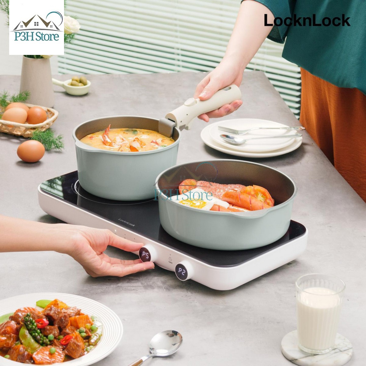 Bếp điện từ đôi locknlock eji326wht màu trắng