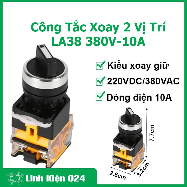 Công tắc xoay 2 vị trí la38 380v-10a xoay giữ 1 đóng 1 mở