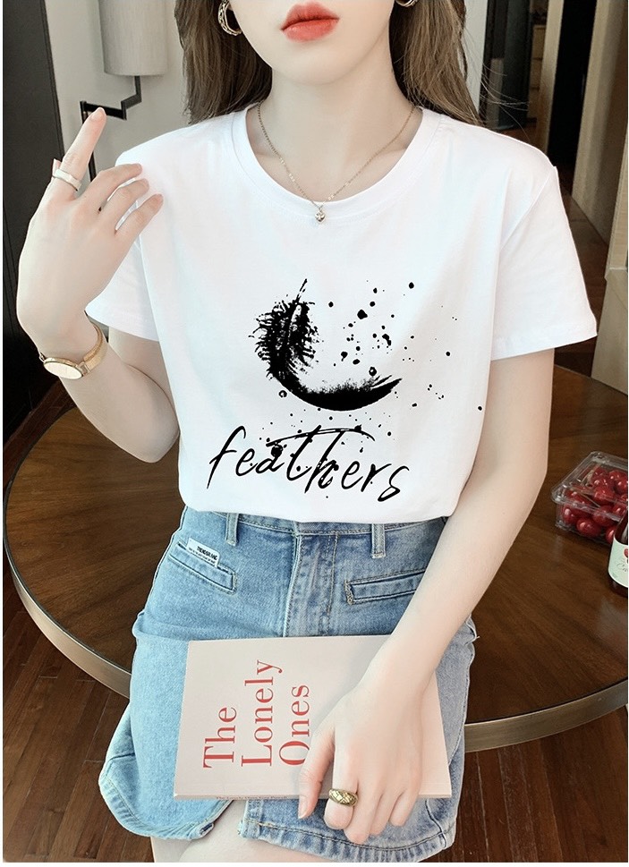 Áo thun tay ngắn cao cấp thun cotton vải dày dặn xịn sò in hình lông vũ bán chạy áo phông nữ form vừa người size M, L nhiều màu quần áo thời trang giá kho sỉ