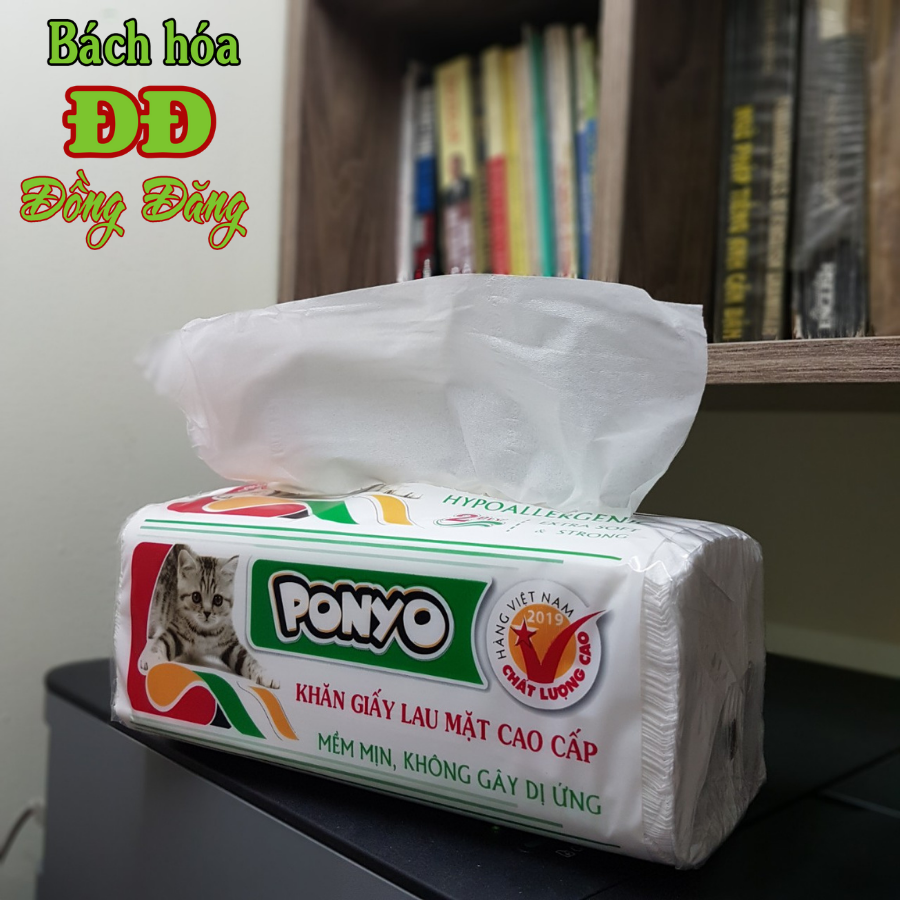Cây (20 bịch) khăn giấy rút lụa lau mặt PONYO cao cấp (250 tờ/gói) - 2 lớp