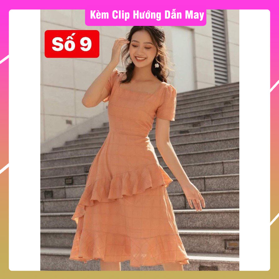 V038_Rập giấy đầm cổ vuông bèo chéo (Có hướng dẫn)