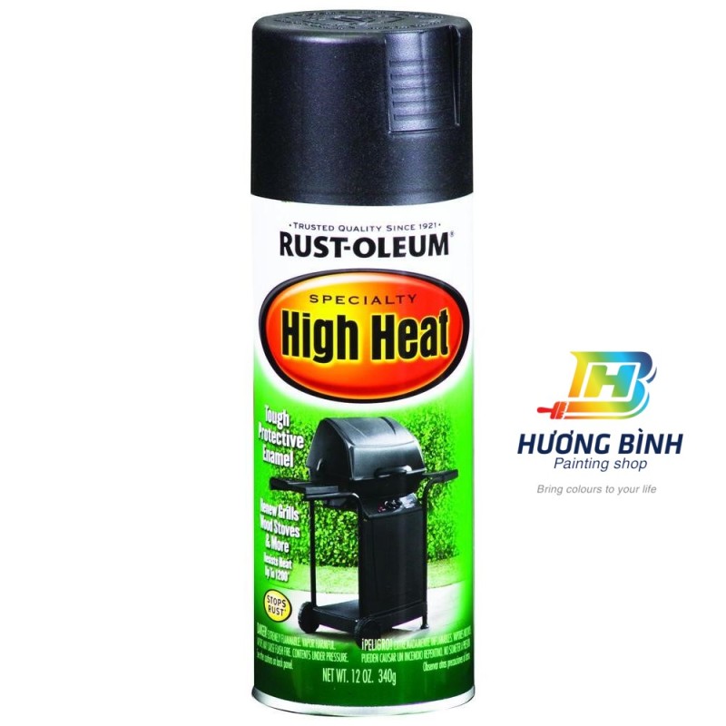 Sơn xịt Rust Oleum High Heat - Sơn chịu nhiệt màu Đen Mờ (340gr)