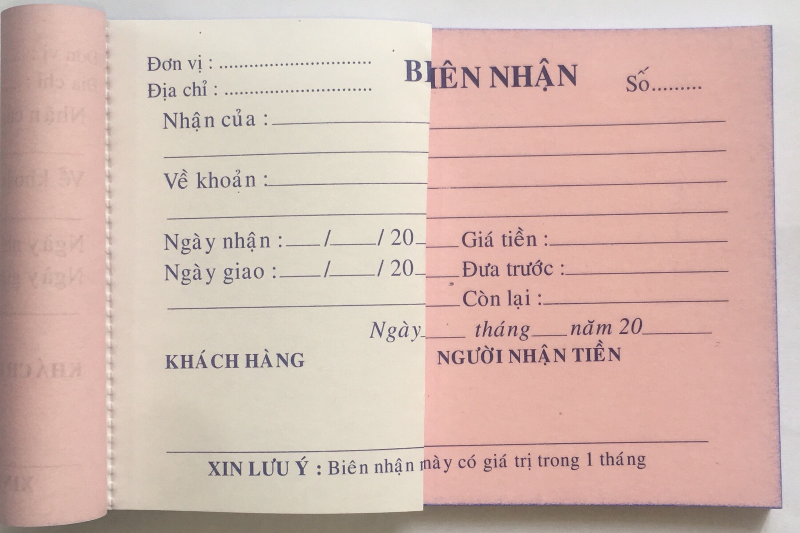 Biên nhận 2 liên (Combo 10 cuốn)