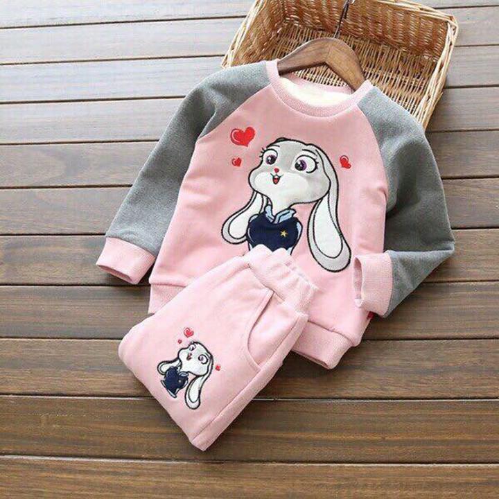 Bộ quần áo thu đông thỏ tim dễ thương cho bé 9-26kg