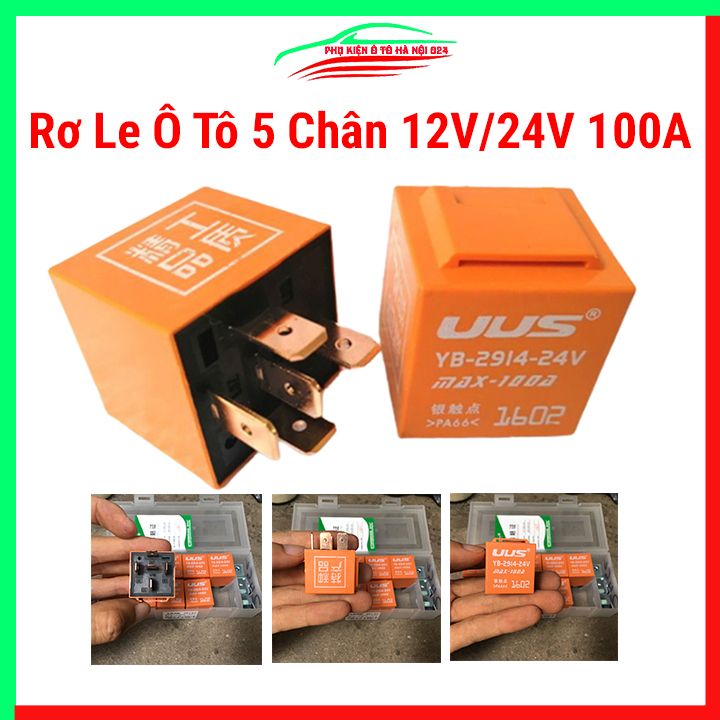 Rơ le ô tô 5 chân 12V và 24V dòng điện 100A, relay màu cam hàng tốt