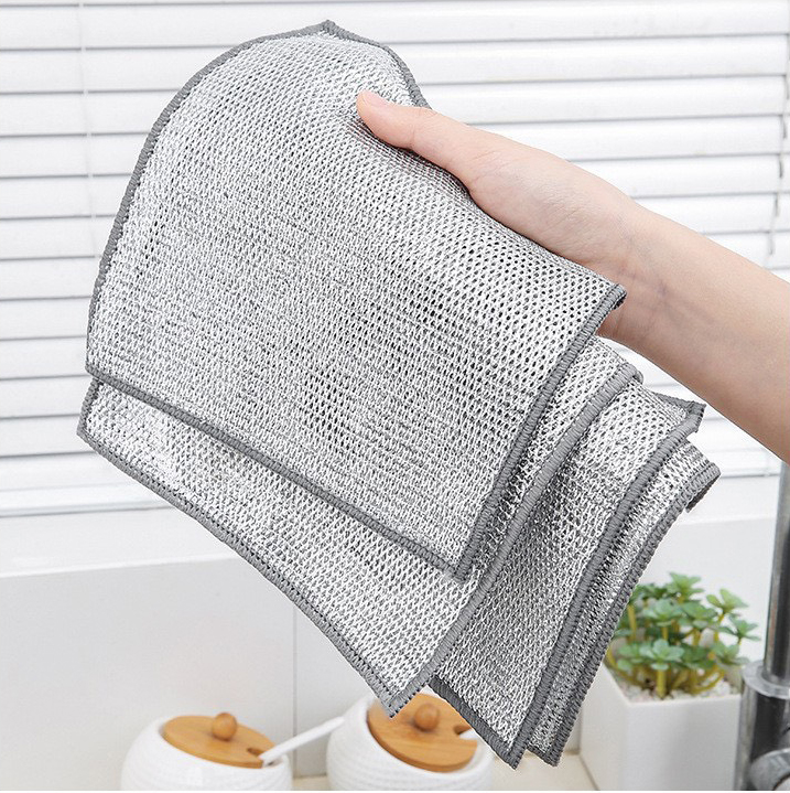 Khăn lưới rửa bát, khăn vải lưới rửa chén, khăn lau bếp kim loại giẻ rửa bát chén dĩa, cọ rửa xoong nồi, chất liệu dây bạc