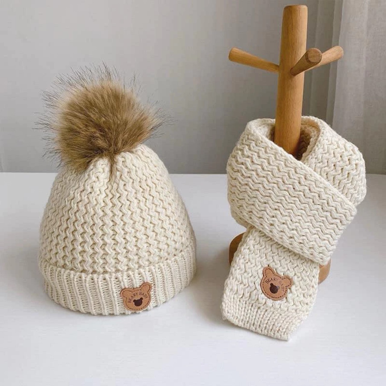 Korean style warm wool hat and scarf combo for babies from 4 months to 3 years old