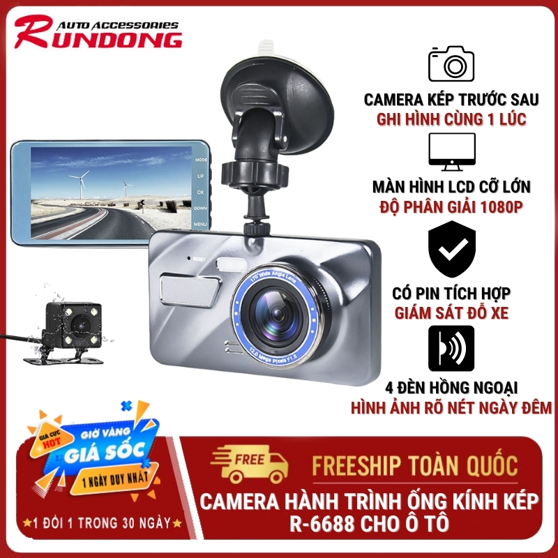 BÁO GIÁ CAMERA HÀNH TRÌNH Ô TÔ GHI HÌNH TRƯỚC | Shopee Lazada Sendo Tiki mới nhất 18 Camera hành trình kép trước sau Rundong Dual Lens R-6688 dành cho ô tô hỗ trợ full HD | Tích hợp màn hình LCD cỡ lớn độ phân giải 1080P, ống kính kép trước và sau có thể ghi hình cùng 1 lúc, Pin tích hợp giúp giám sát đỗ xe