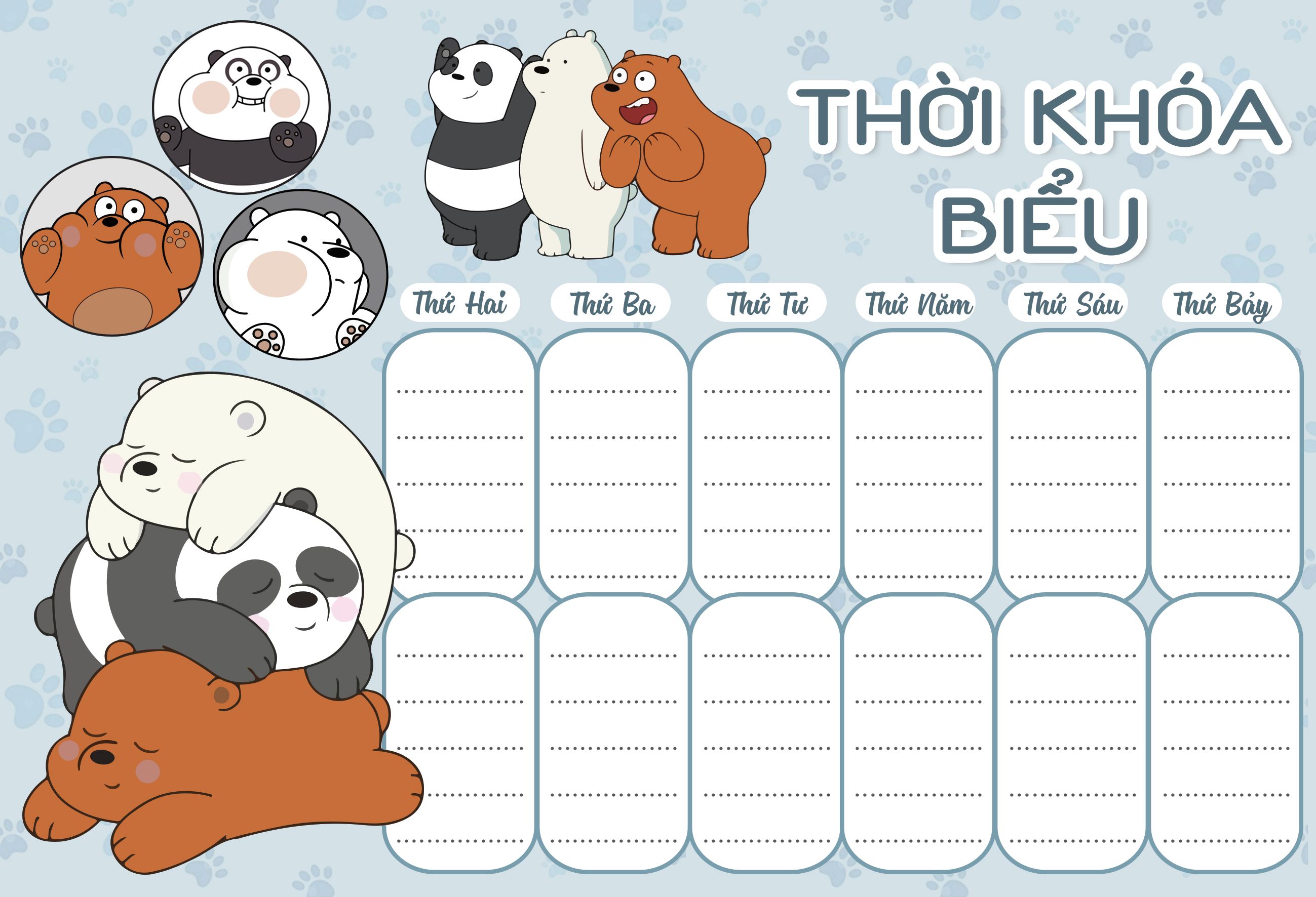 THỜI KHÓA BIỂU  CUTE (SIZE A5)
