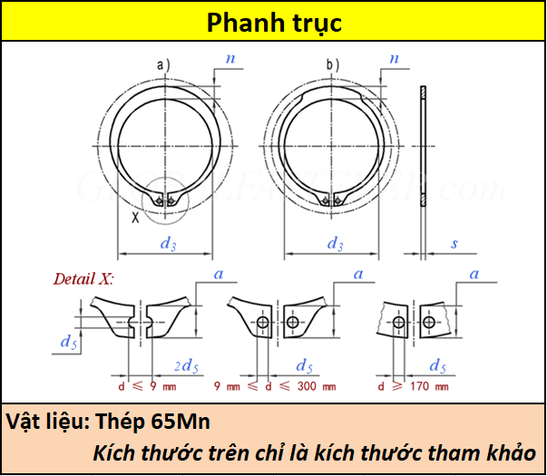 Phanh trục thép 65Mn 3 (2.7) - 130(123)