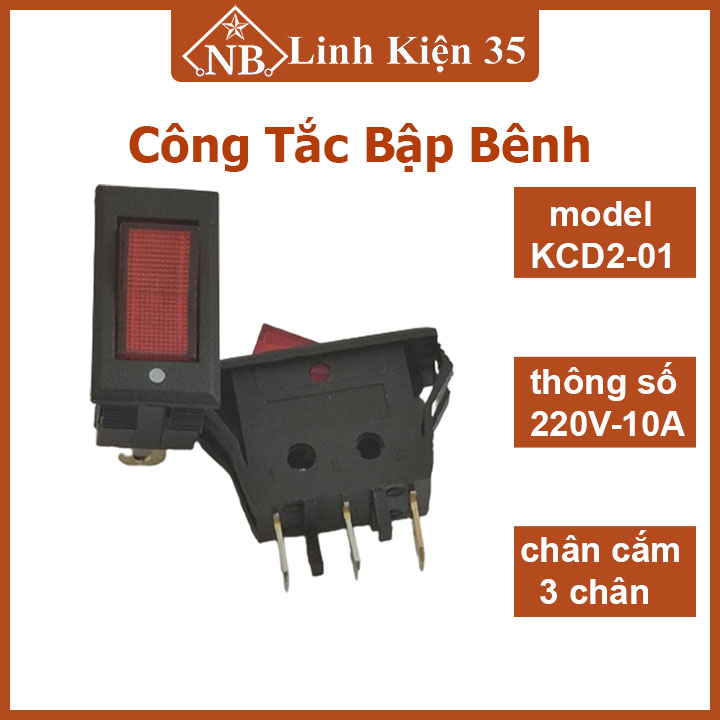 Công tắc bập bênh kcd2-01 10a/250v 3 chân có đèn báo