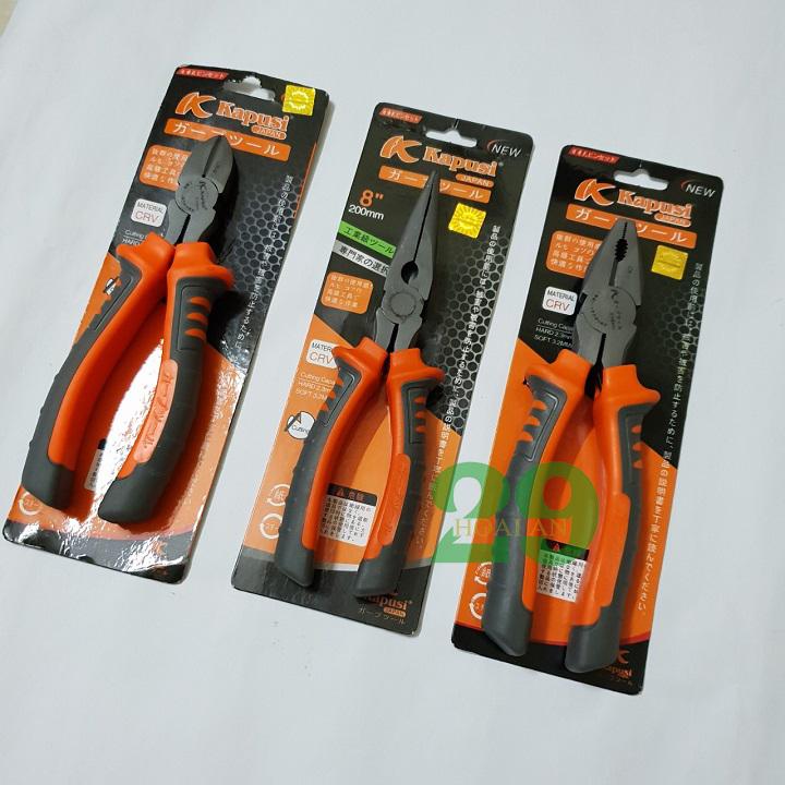 [Mua Để Nhận Quà] Bộ 3 Kìm Điện, Cắt, Mỏ Nhọn 8 inch KAPUSI Nhật Tặng Găng Tay Bảo Hộ