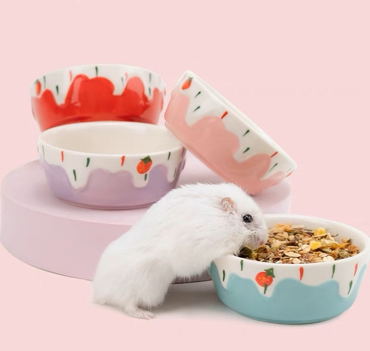 chén sứ kem dâu cho hamster, thỏ, bọ,chó, mèo - T3 PETS SHOP