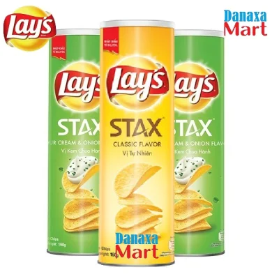 [HCM]Bộ 3 Hộp Bánh Snack Khoai Tây Lays Stax Malaysia 160g gồm 2 Vị Kem Chua Hành và 1 Vị Tự Nhiên