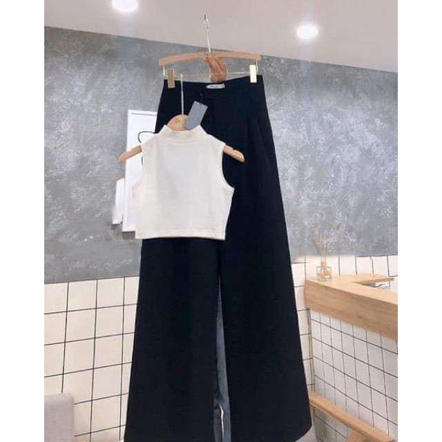 [Rẻ vô địch] [Ảnh thật] Quần ống rộng lưng cao vải mềm tuyết mưa có khóa đẹp giữa dài 1m Hàn Quốc Q6124