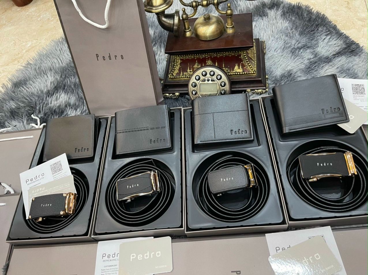 set mặt, dây lưng kèm ví pe ro fullbox túi giấy