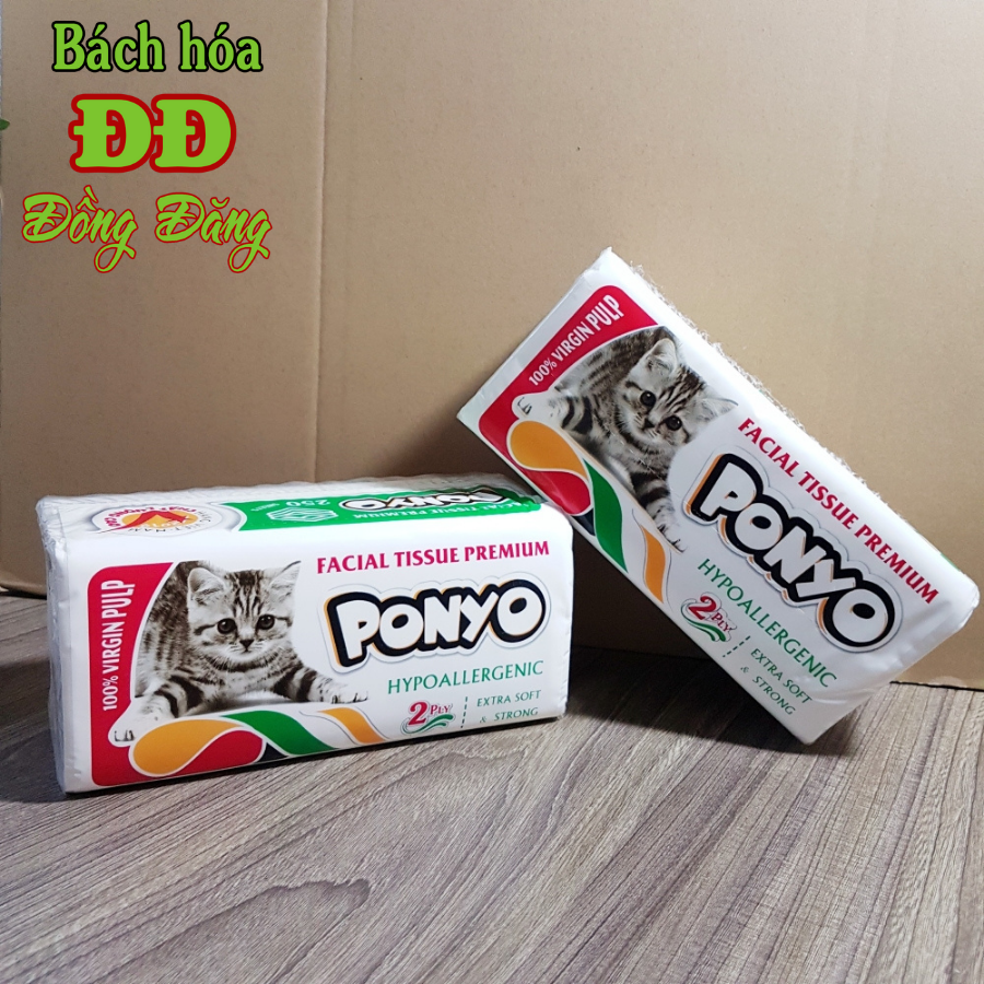 Cây (20 bịch) khăn giấy rút lụa lau mặt PONYO cao cấp (250 tờ/gói) - 2 lớp
