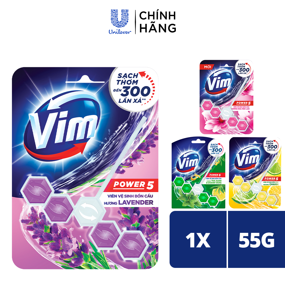 Viên treo bồn cầu vim power 5 sạch khuẩn thơm mát 55g/viên
