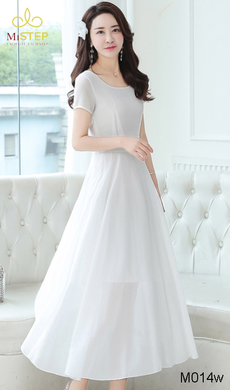 Váy Maxi Màu Trắng Có Tay Đẹp