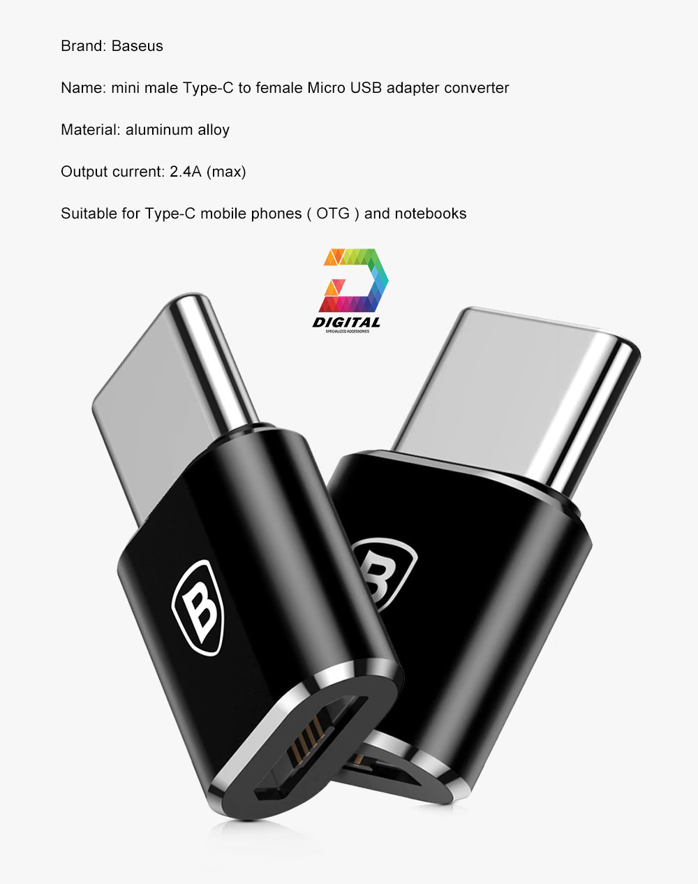 Đầu Chuyển Cổng Micro USB Sang Type C Chính Hãng Baseus