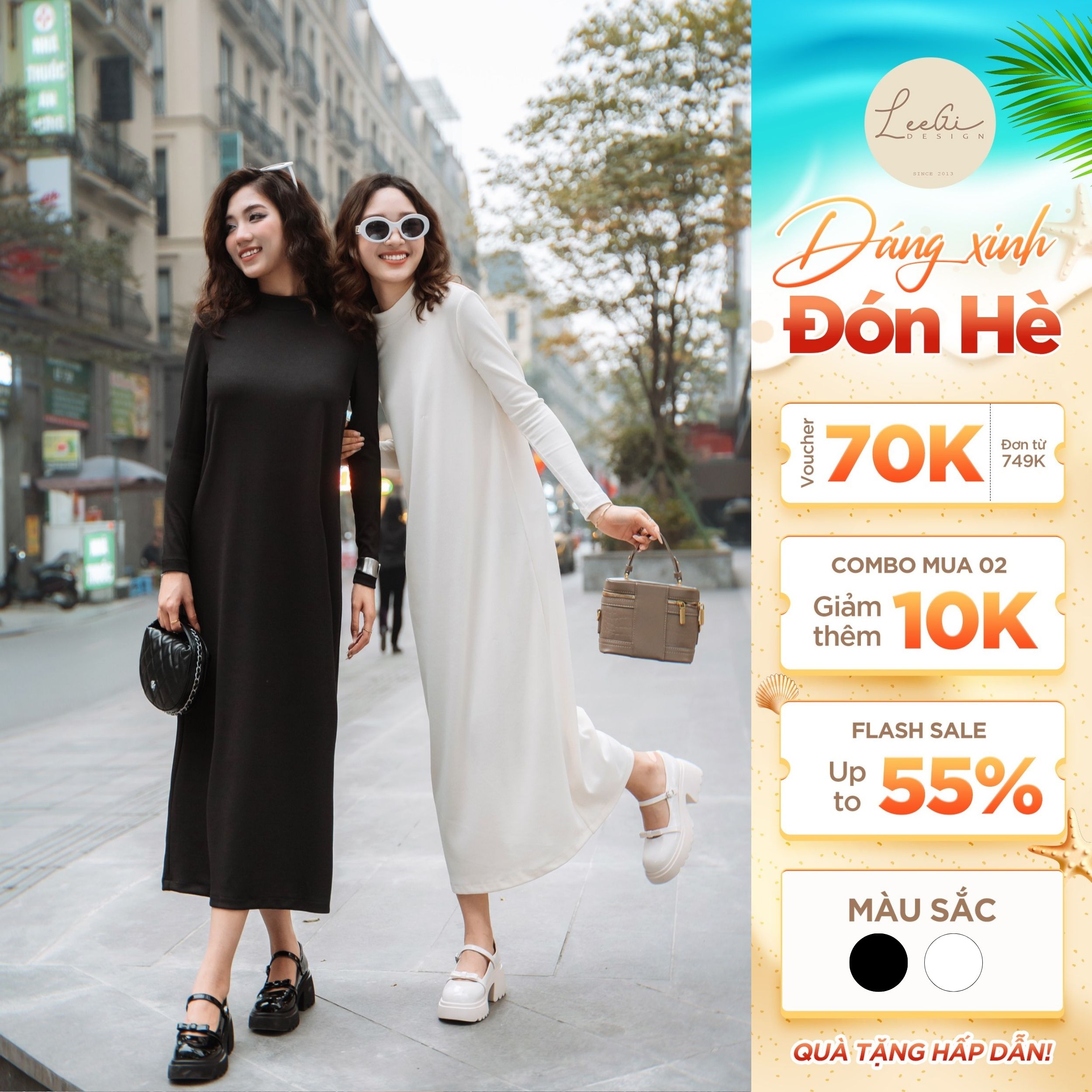 Đầm suông thun tăm dáng dài cổ 3 phân Leegi Design