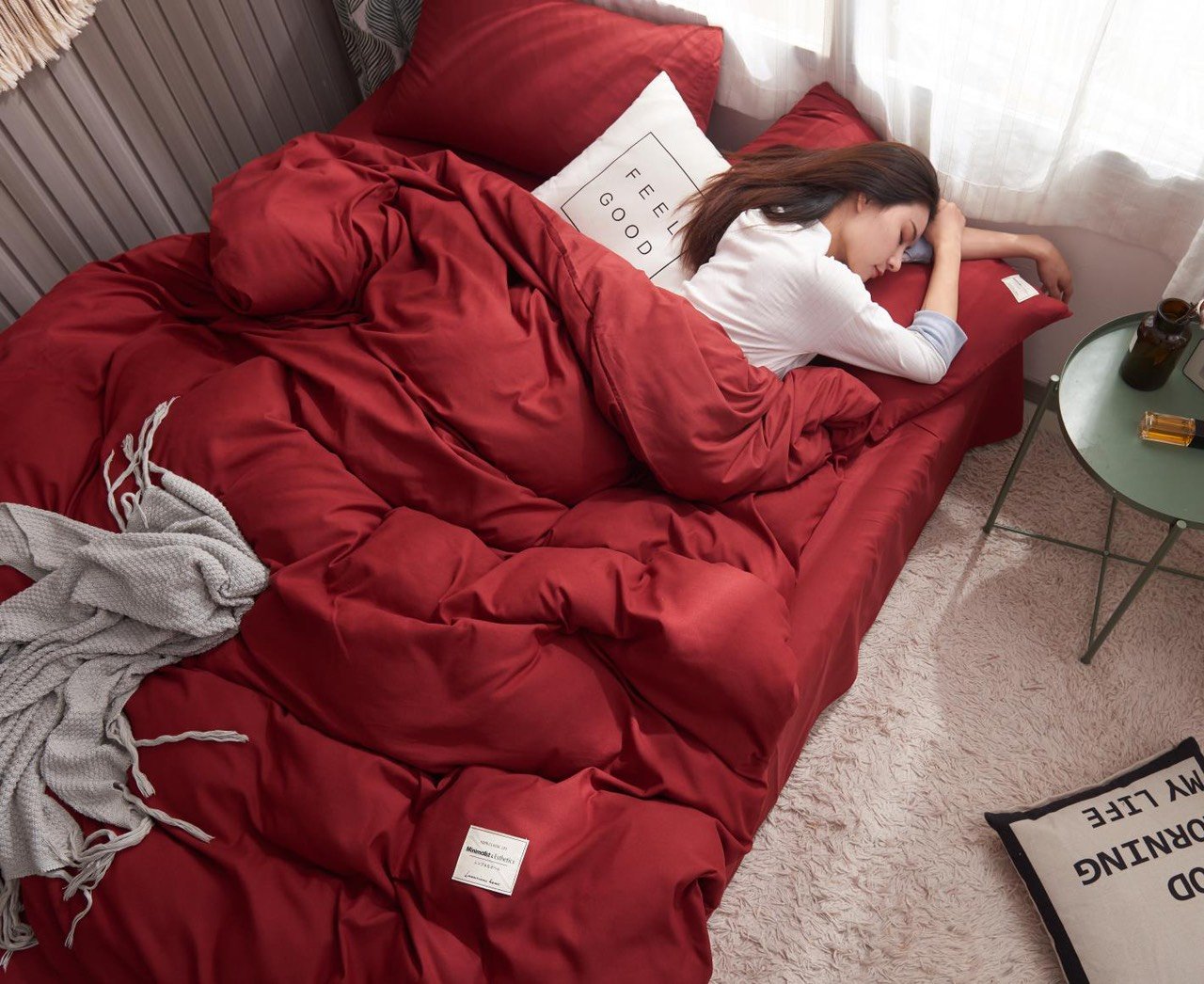 Bộ Chăn Ga Gối Cotton Tici (4 Món) màu đỏ