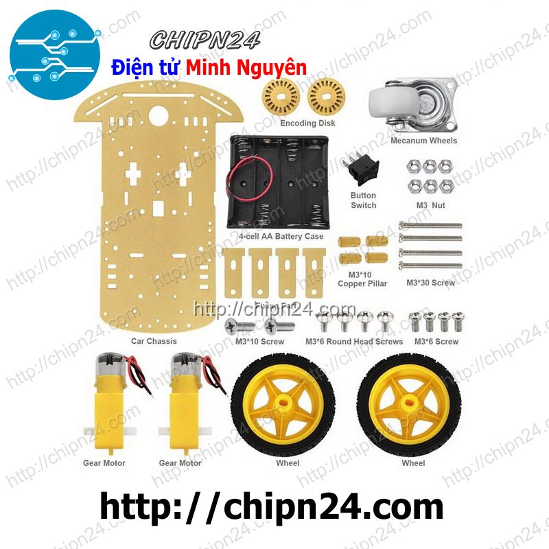 [1 cái] Khung xe Robot 3 bánh 2 động cơ LOẠI LỚN