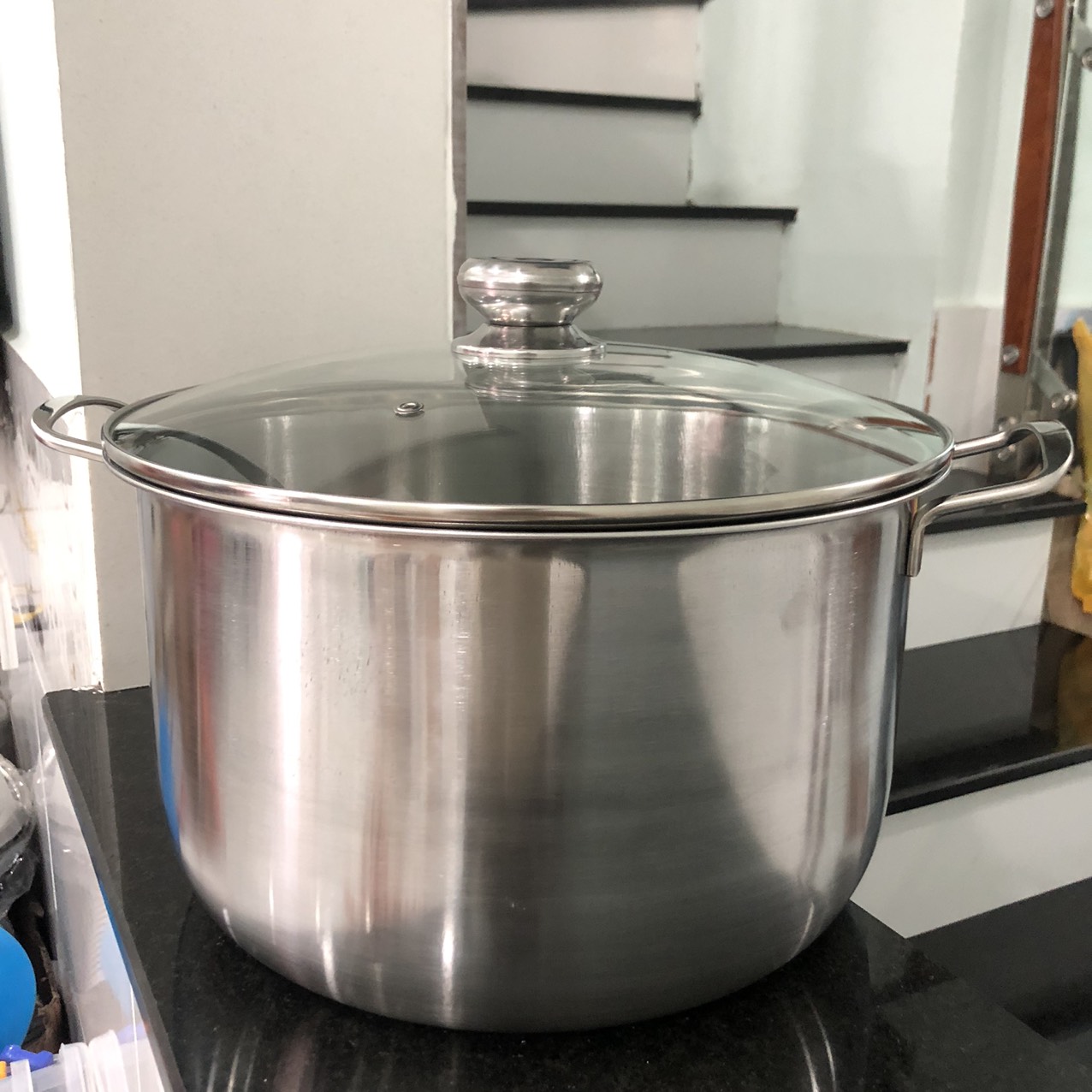 Nồi luộc gà 30cm inox nắp kính dùng được bếp từ - bộ nồi luộc gà inox 430 bếp từ 1 đáy 30cm nắp kính