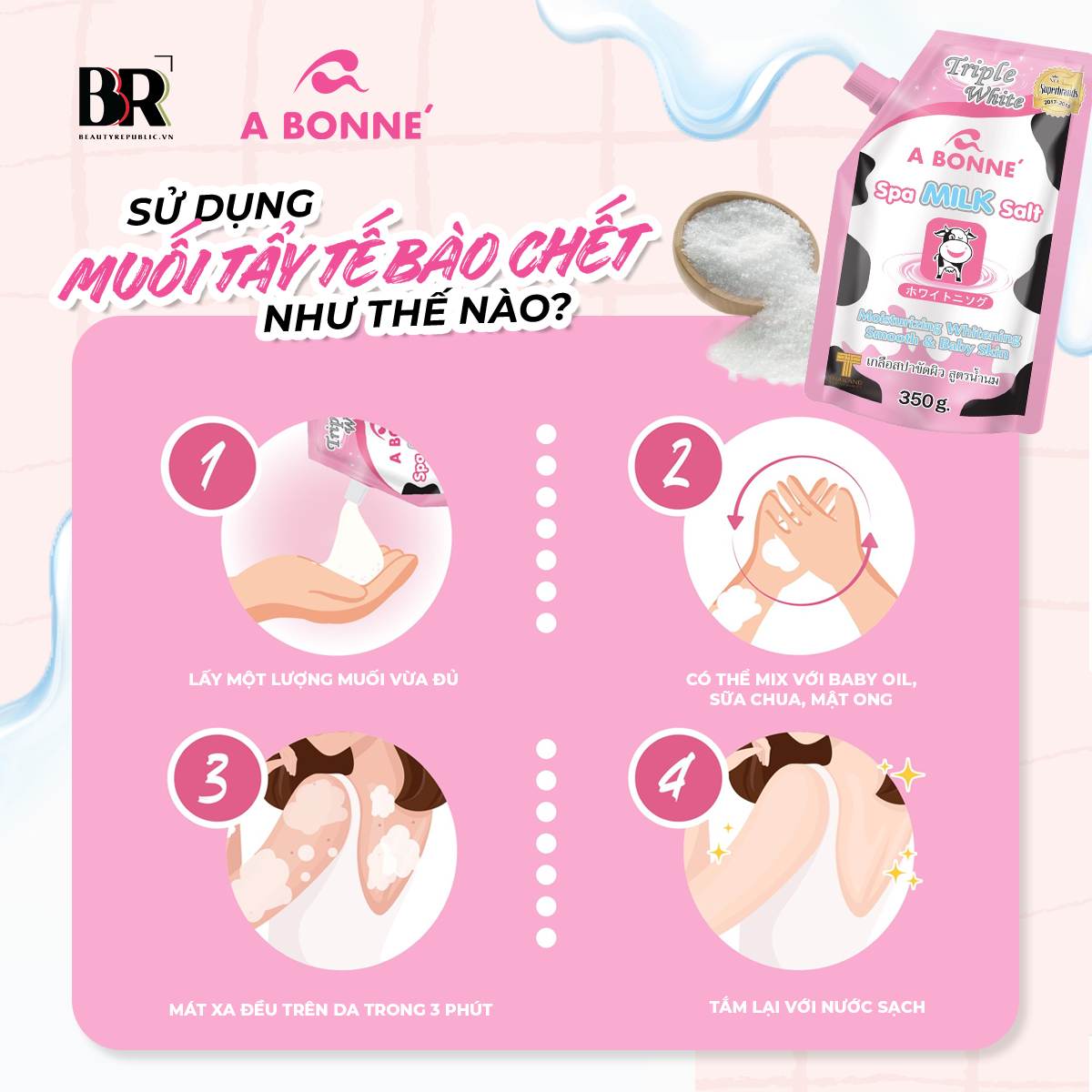 HOT COMBO Muối Tắm Sữa Spa A Bonne 350g (Có Vòi)