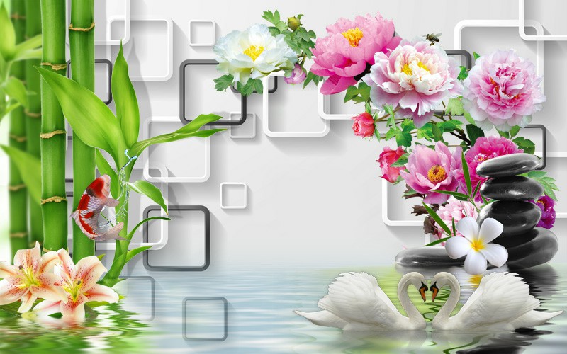 tranh dán tường 3d hoa mẫu đơn trang trí phòng khách phòng ngủ đẹp giá rẻ chất liệu decal pp keo sẵn bóc dán PA