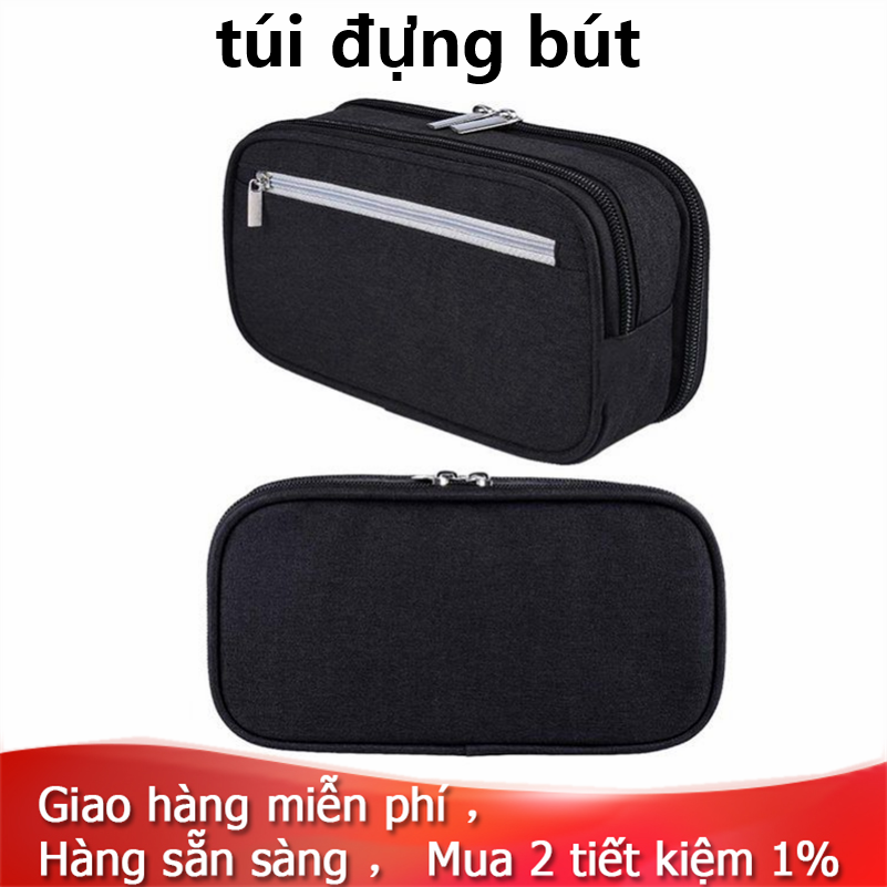 【Trong kho】【Giảm giá nóng】【túi đựng bút】 Pencil Case Large Capacity Pencil Cases Pen Bag Pouch Holder Travel Cosmetic Make Up Bag Pouch Cable Bag Pouch with Multi Compartments for School Students Office Adults Black