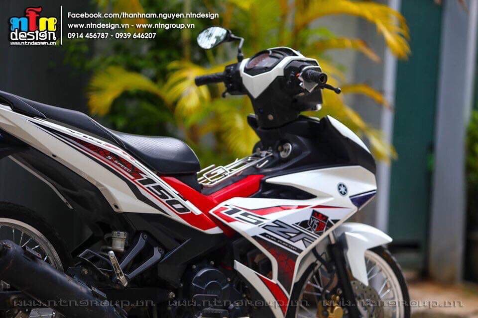 Tem rời dán xe ex 150y15zr trắng đỏ