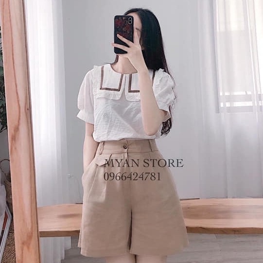 Áo sơ mi bèo viền nhỏ cộc tay