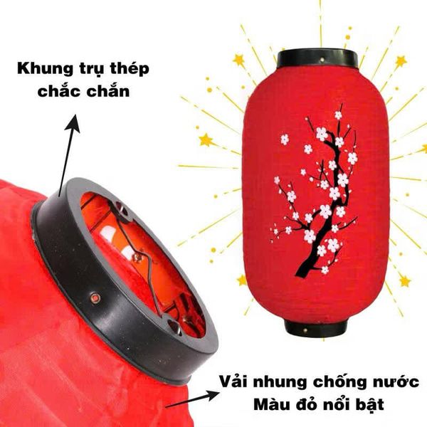 Lồng đèn vải đỏ hoa anh đào - lồng đèn trang trí Tết