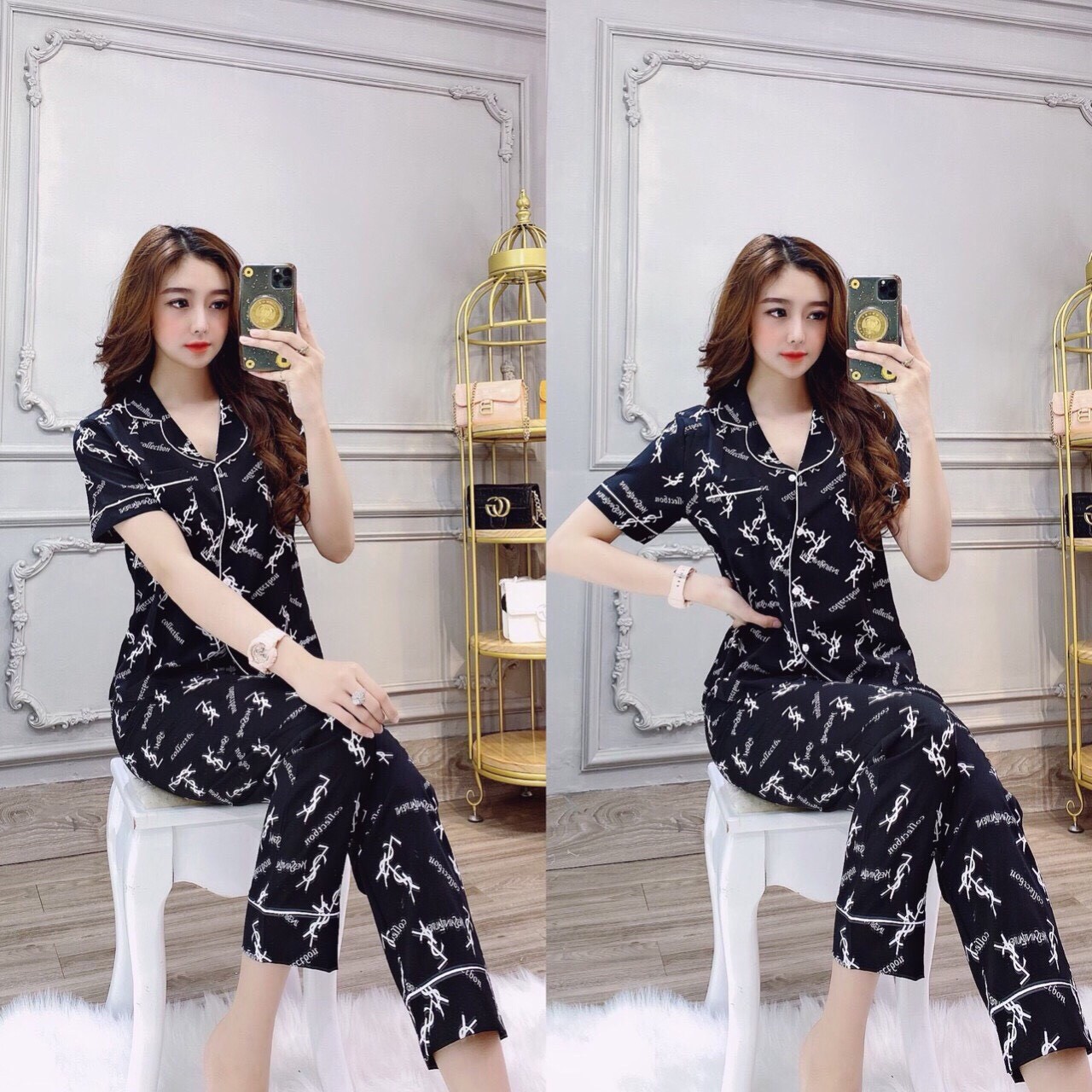 Bộ lụa pijama mặc nhà bao đẹp bao mát