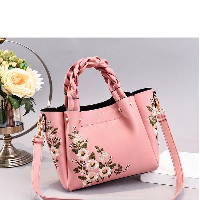 [HCM]Túi Nữ Cao Cấp Thêu Hoa Nổi T12 Hồng Pastel