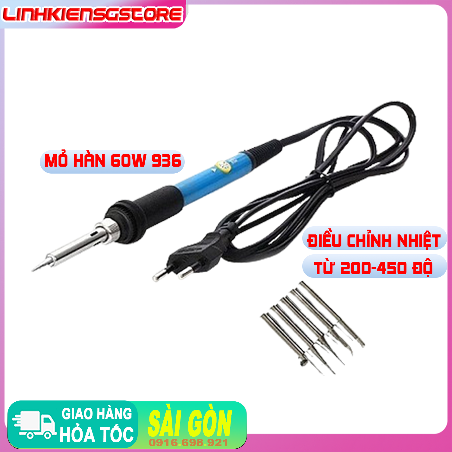 [HCM]COMBO MH 60W + 5 ĐẦU HÀN Máy Hàn Mỏ Hàn Chỉnh Nhiệt 220v 60w 936 Máy Điều Chỉnh Nhiệt Độ Chất Lượng Cao
