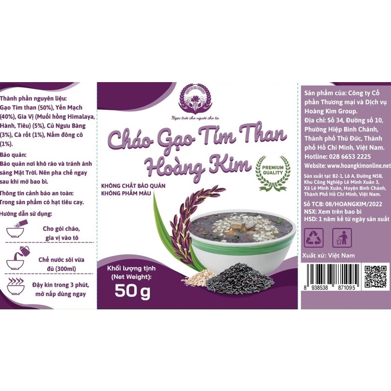 [ THÙNG 30 GÓI ] CHÁO GẠO TÍM THAN HỮU CƠ HOÀNG KIM