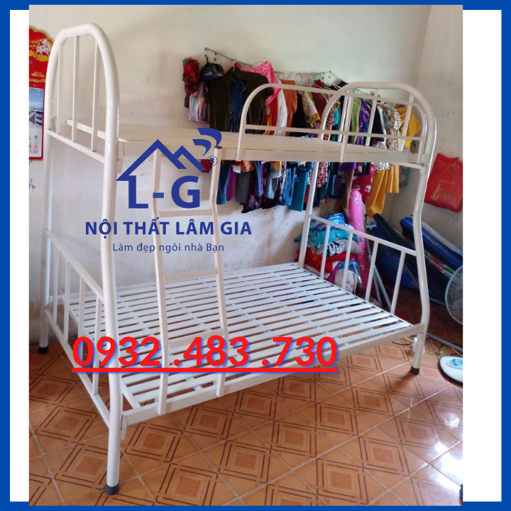 Giường sắt 2 tầng ống tròn giá rẻ sơn tĩnh điện Rộng-1mx1m2x2m