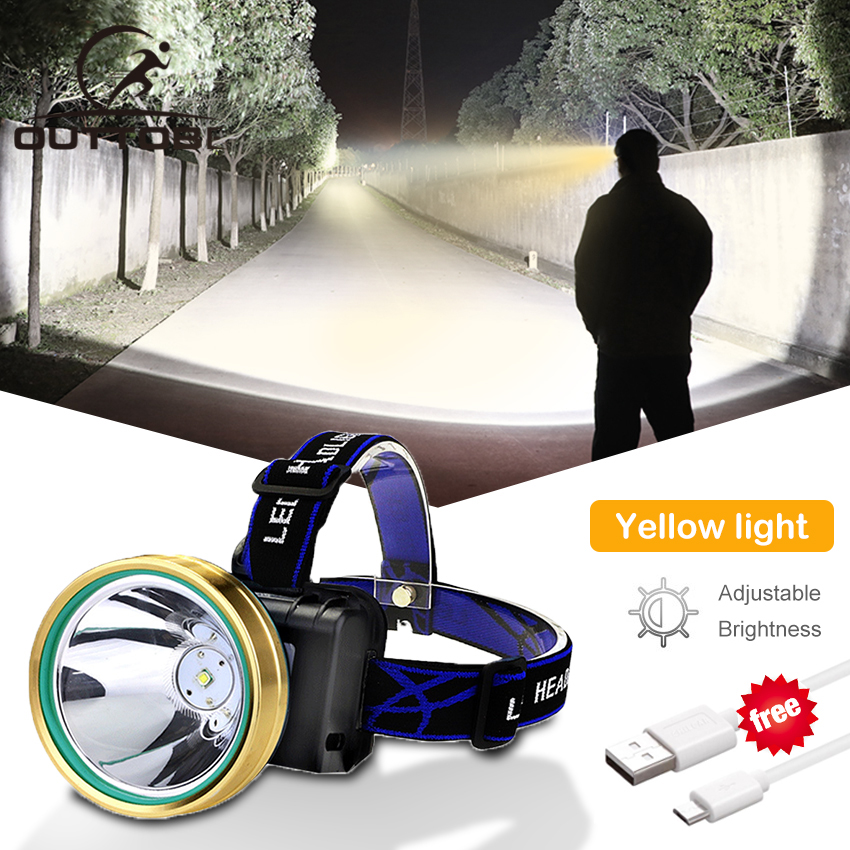 Outtobe Rechargeable LED Headlight IPX4 Waterproof Adjustable Light Headlamp Flashlight Camping Fishing Outdoor Hiking Headlamp Head Lamp Head Light with USB Charging Cable for Running, Fishing, Wild Adventure